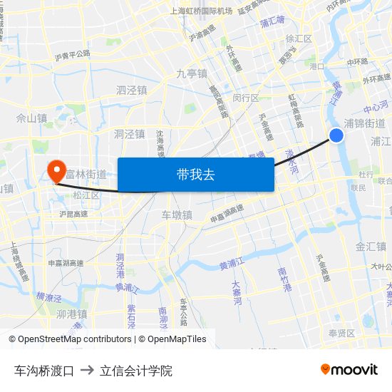 车沟桥渡口 to 立信会计学院 map