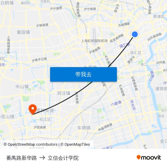 番禺路新华路 to 立信会计学院 map