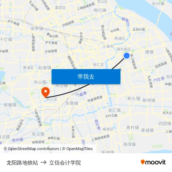 龙阳路地铁站 to 立信会计学院 map