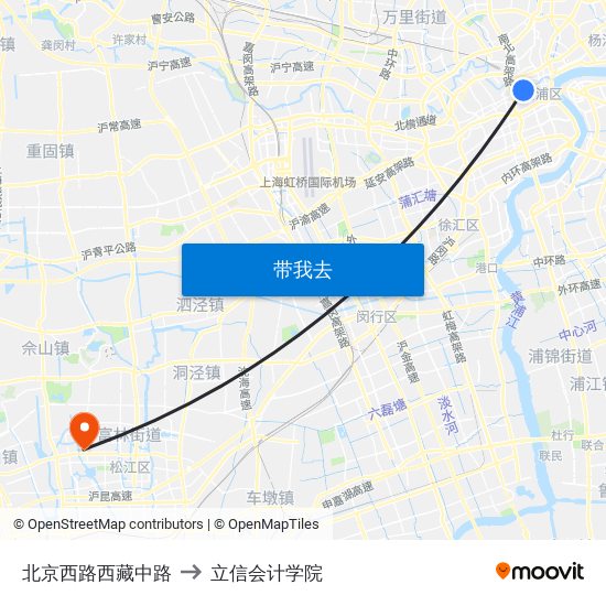 北京西路西藏中路 to 立信会计学院 map