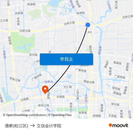 塘桥(松江区) to 立信会计学院 map