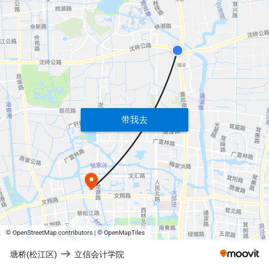 塘桥(松江区) to 立信会计学院 map