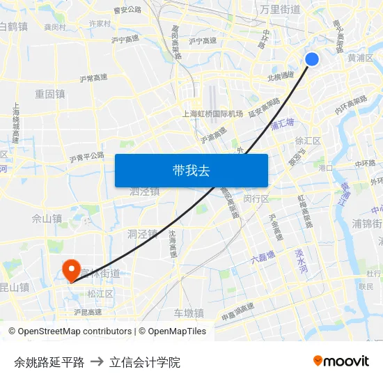 余姚路延平路 to 立信会计学院 map