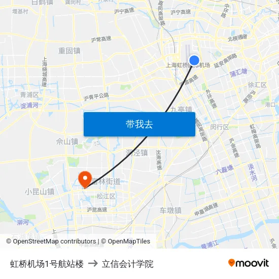 虹桥机场1号航站楼 to 立信会计学院 map
