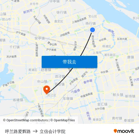 呼兰路爱辉路 to 立信会计学院 map