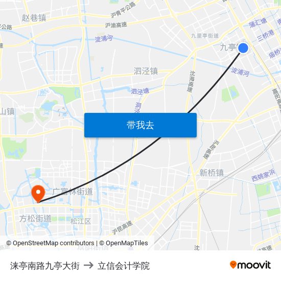 涞亭南路九亭大街 to 立信会计学院 map