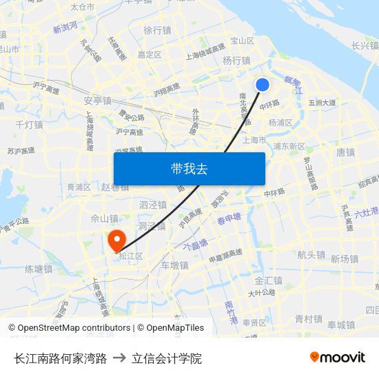 长江南路何家湾路 to 立信会计学院 map
