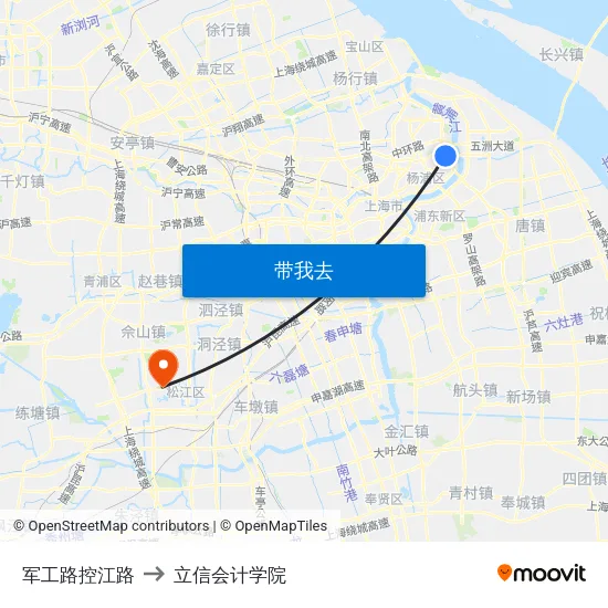 军工路控江路 to 立信会计学院 map