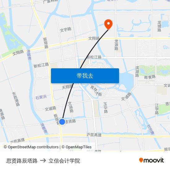 思贤路辰塔路 to 立信会计学院 map