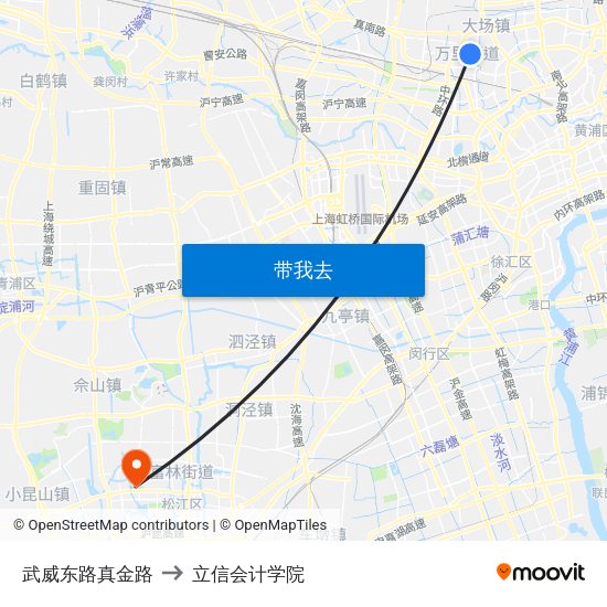 武威东路真金路 to 立信会计学院 map