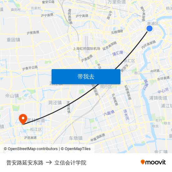 普安路延安东路 to 立信会计学院 map