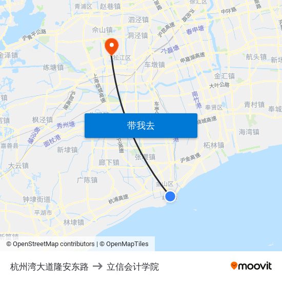 杭州湾大道隆安东路 to 立信会计学院 map