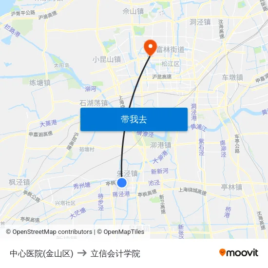 中心医院(金山区) to 立信会计学院 map