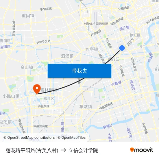 莲花路平阳路(古美八村) to 立信会计学院 map