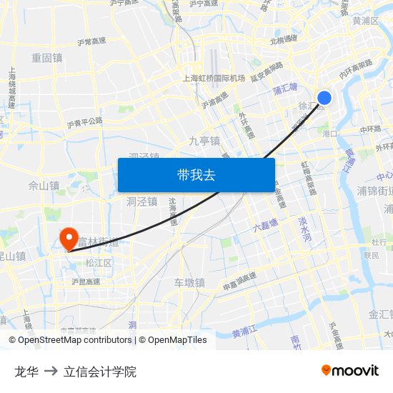 龙华 to 立信会计学院 map