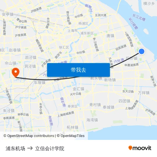 浦东机场 to 立信会计学院 map