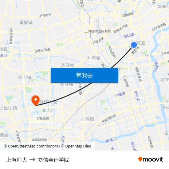 上海师大 to 立信会计学院 map