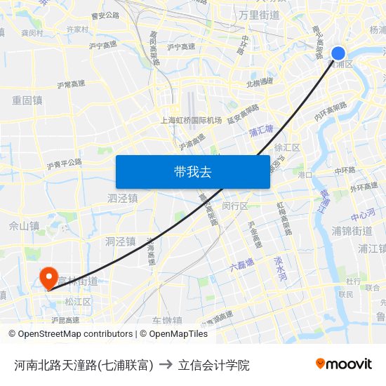 河南北路天潼路(七浦联富) to 立信会计学院 map