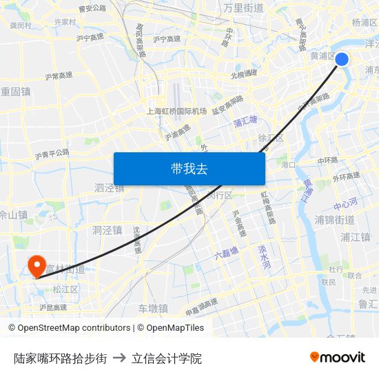 陆家嘴环路拾步街 to 立信会计学院 map