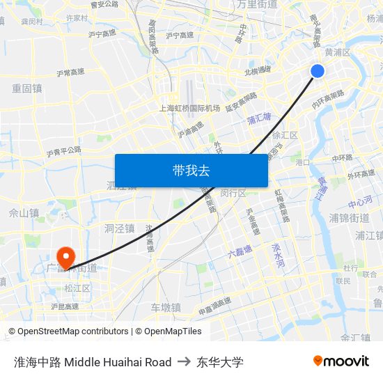 淮海中路 Middle Huaihai Road to 东华大学 map