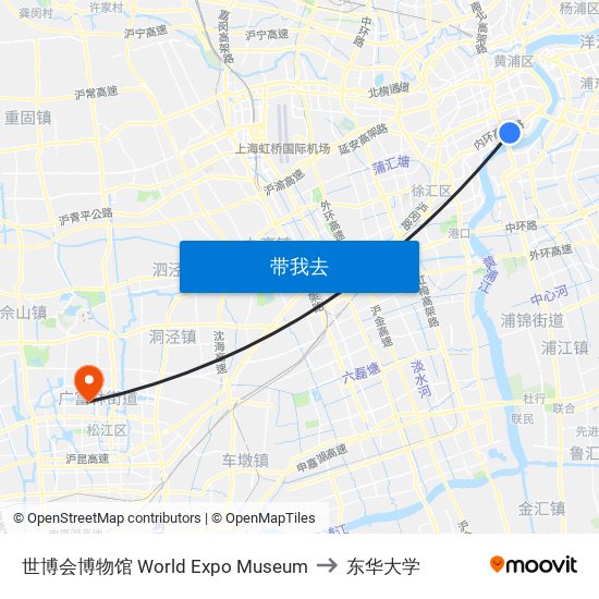 世博会博物馆 World Expo Museum to 东华大学 map