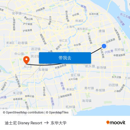 迪士尼 Disney Resort to 东华大学 map
