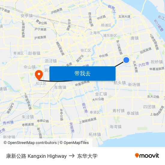 康新公路 Kangxin Highway to 东华大学 map