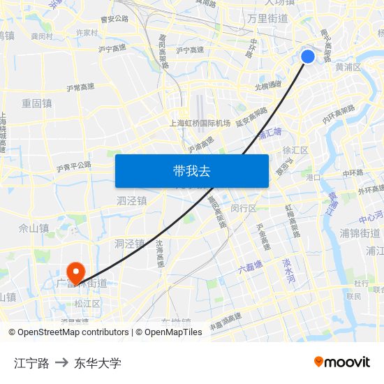 江宁路 to 东华大学 map