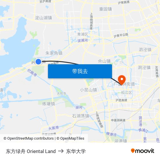 东方绿舟 Oriental Land to 东华大学 map