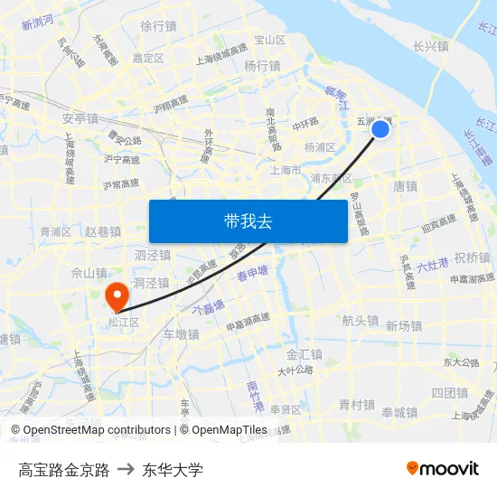 高宝路金京路 to 东华大学 map