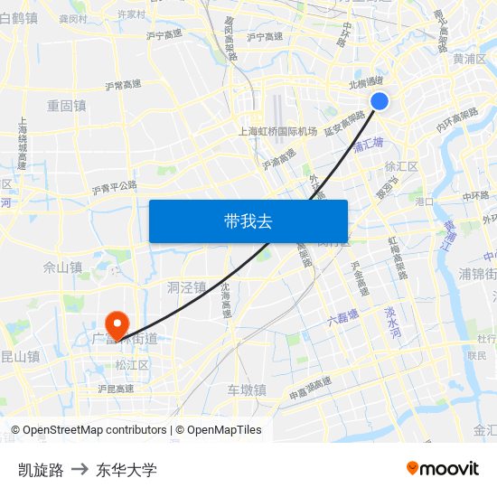 凯旋路 to 东华大学 map