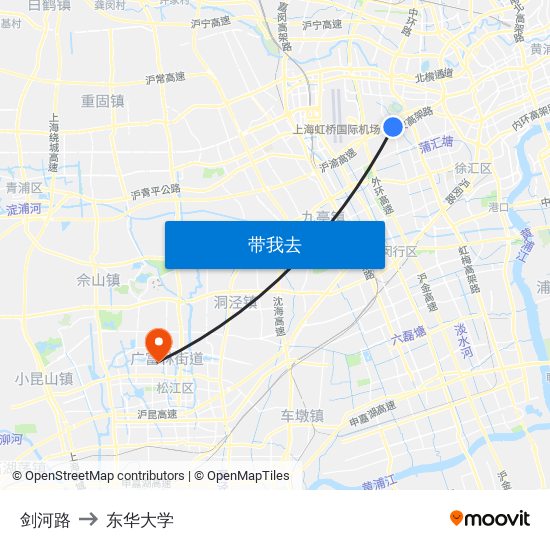 剑河路 to 东华大学 map