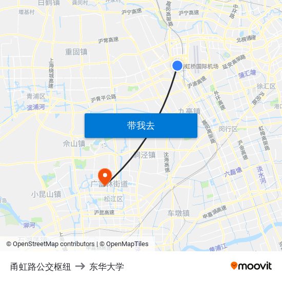 甬虹路公交枢纽 to 东华大学 map