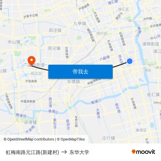 虹梅南路元江路(新建村) to 东华大学 map