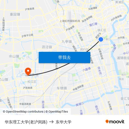 华东理工大学(老沪闵路) to 东华大学 map