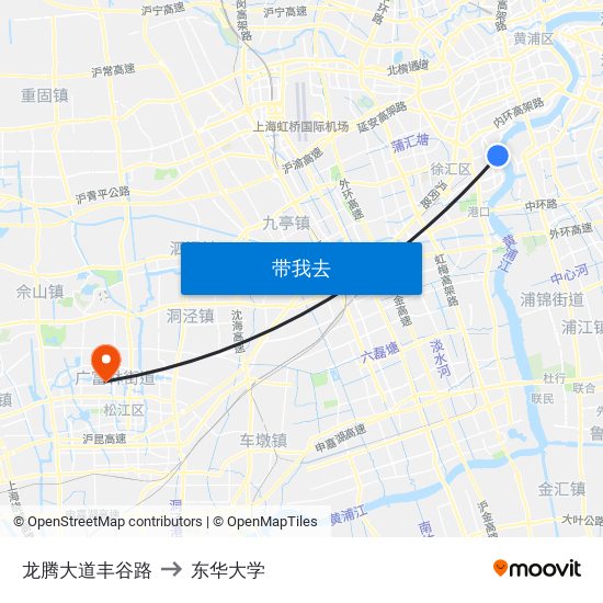 龙腾大道丰谷路 to 东华大学 map
