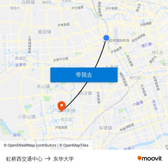 虹桥西交通中心 to 东华大学 map