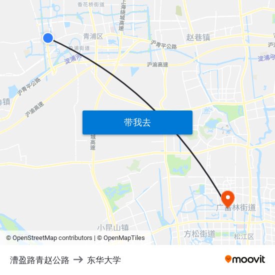 漕盈路青赵公路 to 东华大学 map