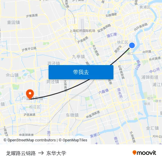 龙耀路云锦路 to 东华大学 map