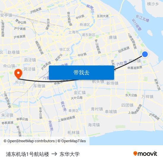 浦东机场1号航站楼 to 东华大学 map
