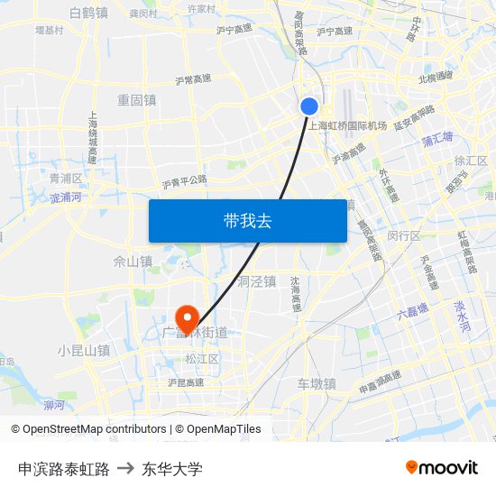 申滨路泰虹路 to 东华大学 map