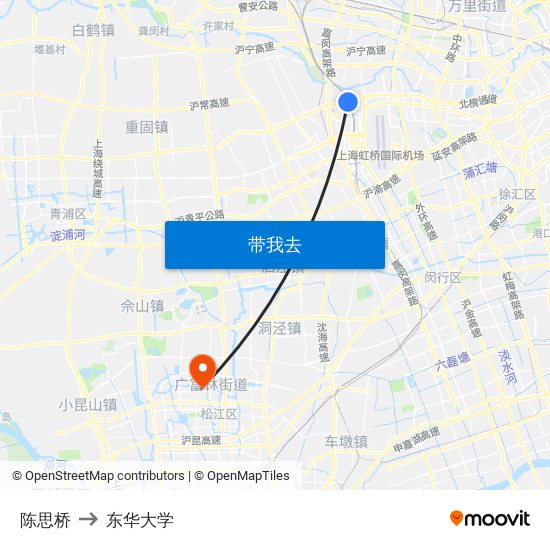 陈思桥 to 东华大学 map