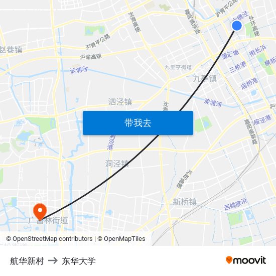 航华新村 to 东华大学 map
