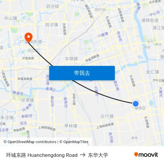 环城东路 Huanchengdong Road to 东华大学 map