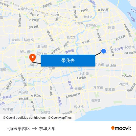 上海医学园区 to 东华大学 map