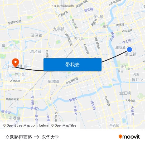 立跃路恒西路 to 东华大学 map