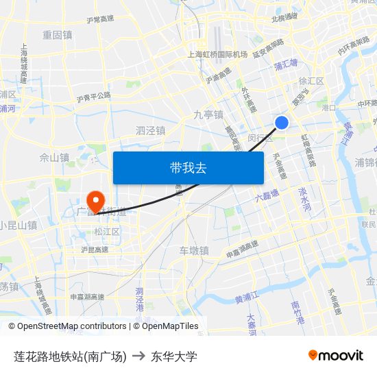 莲花路地铁站(南广场) to 东华大学 map