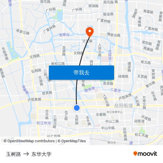 玉树路 to 东华大学 map