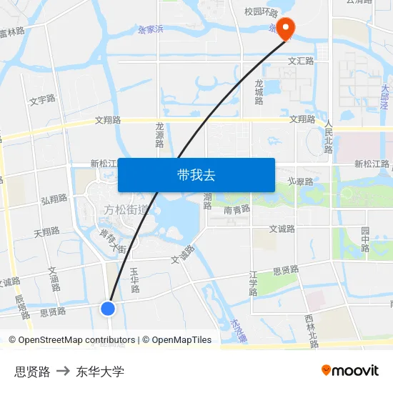 思贤路 to 东华大学 map