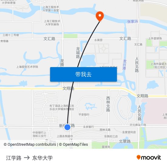 江学路 to 东华大学 map